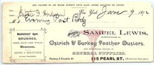 1892 Samuel Lewis Ostrich & Turkey Feather Dusters billhead picture