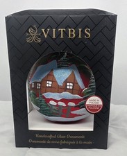 VITBIS 6-in Oversized Glass Christmas Ornament Winter House Scene Made in Poland picture
