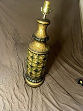 Vtg Mcm Lime Green & gold Tall 34.5” Ceramic Table Lamp  picture