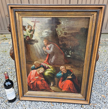 Antique 17thc  Oil panel painting Agony Garden mount of olives evangelists picture