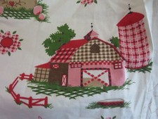 Amazing NEVER USED Vintage 50's Grandma Moses style Country PINKS Farm Drape /s picture