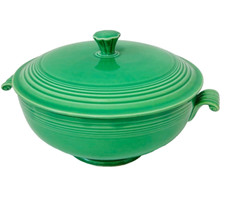Vtg Fiestaware Covered Bowl Dish w/Lid Handles Original Green EUC Glazed Veggie picture