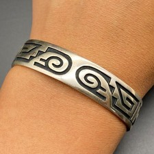 Vintage Hopi Griselda Saufkie Whirlwind Sterling Silver Bracelet Cuff 6-5/8