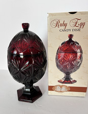 Vintage Luminarc Durand Cristal D'Arque Ruby Red Egg Shaped Covered Candy Dish picture