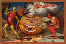 HAPPY HALLOWEEN 1900S PUMPKIN DEMONS GHOULS OCTOBER REPRINT 4X6 POSTCARD PHOTO picture