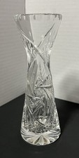Lead Crystal Vase Diamond Cut Pinwheel Stars Art 6.5”H Hour Glass Shaped Vintage picture