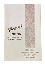 Henry's Pizzeria PIzza Restaurant Vintage 1950s Menu Portland Oregon OR picture