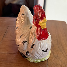 Hand-Painted Ceramic Rooster Figurine White Red Yellow Black Glossy Finish picture