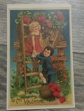 New antique 1910 VALENTINE's Day embossed Postcard boy girl Germany  picture