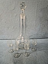 ETCHED CRYSTAL DECANTER w/ sherry glasses FLORAL MOTIF picture