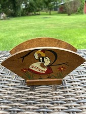 Woodcraftery Traditional Folk Art Girl Napkin Holder Hand Painted Vintage Wood  picture