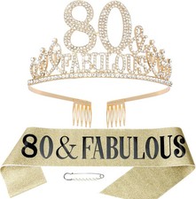 Gold 80th Birthday Tiara & Sash Set, Happy 80th - Fabulous Decorations picture