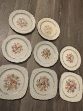 The Edwin M. Knowles China Co. Floral Porcelain Plate Set 8pc 22K Gold Trim picture
