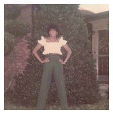 1970s African American Woman Afro High Waisted Pants Yard Snapshot Vintage Photo picture