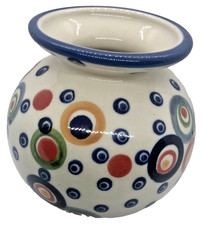 Polish Pottery Round Vase Celebration Circles Red Gold Green Blue Gold picture