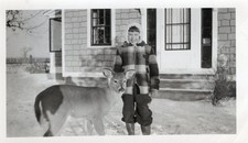 Vtg Jan 1950 Photo Snapshot of 8 Yr Old Dianna w Her Pet Deer Babe Mcm Snow Girl picture