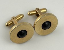 Gold Tone Burgundy Red Cabochon Cufflinks Minimalist Modernist Mens Vtg picture