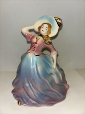 Vtg Ceramic Lady Planter Vase 6” Blue Dress Unmarked No Chips picture