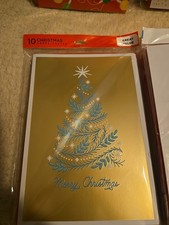 HALLMARK Package Of 10 CHRISTMAS Cards Gold Christmas Tree New picture