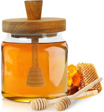 Loscarol Honey Pot with Dipper and Lid - 18Oz Glass Honey Jar with Wooden Honey picture
