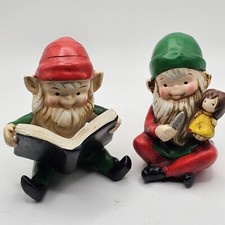 Vintage Homco Figurines Santa’s Elf Elves Christmas Toy Makers # 5206 Set of 2  picture