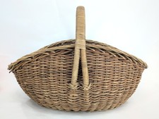 VTG Large French Basket Country Woven Wicker Rattan Flower Herb Gathering  12x19 picture