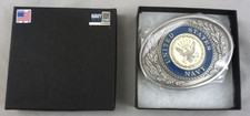 US NAVY Crest Traditional Design Solid Pewter Enamel Belt Buckle Made in USA picture