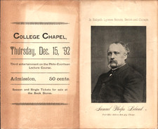 1892 SAMUEL PHELPS LELAND antique lecture program MONMOUTH COLLEGE Illinois picture