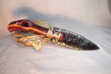 Ribbon and Rainbow Obsidian Fox Ear Knife Manzanita Handle Flint Knapping COA picture