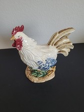 Vintage Mid Century Italian Majolica Hand Painted Rooster Clay Signed 10