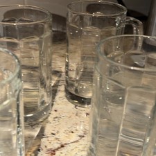 5 VTG Pasabahce 6-Panel Beer Mugs Heavy Clear Glasses 12 oz 6
