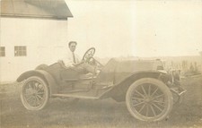 c1910 RPPC Young Man in Early Antique Car Benson IL Real Photo Postcard picture