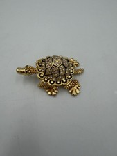 Vintage Bejeweled Gold Turtle Trinket Box Rhinestone Orange Enamel Inside  picture