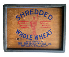 VTG SHREDDED WHOLE WHEAT Wooden Wood Crate Box SIGN Niagara Falls Ny Framed picture