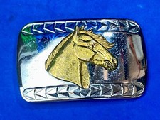 Mirrored Horse Head Vintage Mixed Metal Reflective Belt Buckle picture
