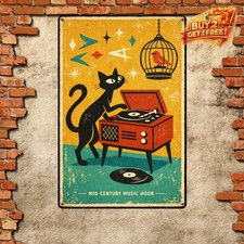 Atomic Cats Iron Artwork 8x12 Vintage Style Mid Century Modern Tin Sign picture