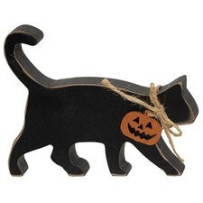 NEW Primitive Halloween CAT BLACK JACK-O-LANTERN WOOD Fall Shelf Sitter 4.5