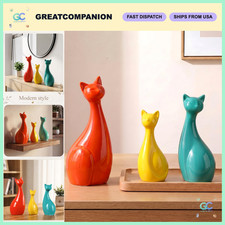 3 Pcs Mid Century Modern Ceramic Cat Figurines - Vintage Home Decor, Collectible picture