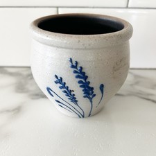 Vtg Rockdale Union Stoneware Utensil Mini Crock Hand Made Floral Salt Glaze 1989 picture