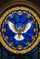 Dove of the Holy Spirit Rosette - Sapphire Stained Glass Print picture