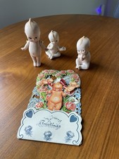 Vintage Kewpie Doll Figurine Lot of 3 w/ 1984 Merrimack Die Cut Greeting Card picture