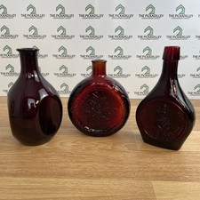 VTG Wheaton NJ Amethyst Glass Bottle Set 3pc Christmas Holly Betsy Ross Flask picture