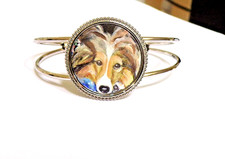 Hand painted Shetland Sheep Dog on silver tone Bracelet picture