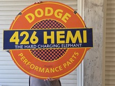 VINTAGE DODGE HEMI 426 PORCELAIN ENAMEL  DEALERSHIP DOUBLE-SIDED SIGN 34