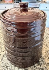 Vintage Marcrest Cookie Jar Brown Daisy Dot Oven Proof Stoneware picture