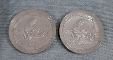 Pair old 1969 Laid In A Manger Baby Jesus Mary Frankoma Pottery Plates FREE S/H picture