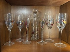 Crystal decanter/wine glass set, stained glass mosaic design, Fostoria Galleria picture