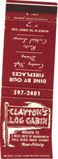 Clayton's Log Cabin Manahawkin NJ Vintage Matchbook Cover 1970s picture