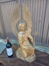 Antique neo gothic Wood carved sculpture Archangel Gabriel Fleur lys statue picture
