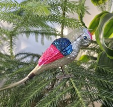 LG VTG Glass Clip On Pink Winged PARROT BIRD Spun Christmas Ornament Germany picture